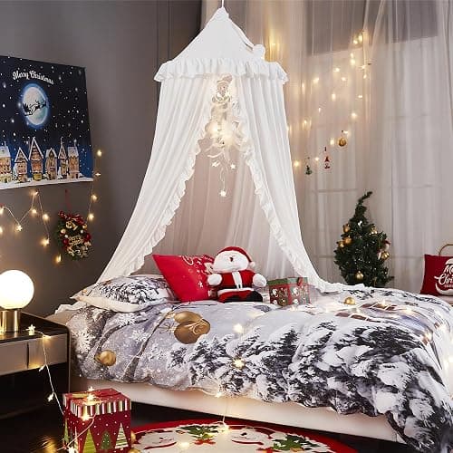 VETHIN Bed Canopy for Girls,Princess Round Dome Dreamy Mosquito Net Bedding Girls Room Castle Play Tent Hanging House Decor Reading Nook Canopies (White) thumbnail 4