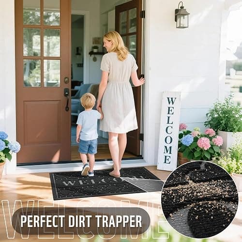Yimobra Welcome Mat Outdoor Indoor 29.5x17, All-Weather Waterproof Front Door Mat Outside Entrance, Non-Slip Low Profile Porch Patio Doormat, Black thumbnail 4