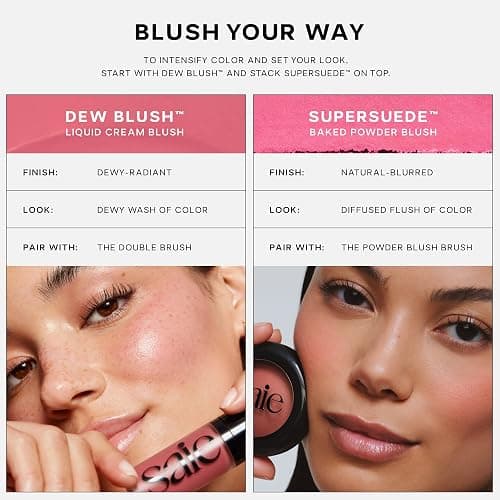 Saie SuperSuede Baked Blush - Talc-Free Powder Blush for Cheeks Infused with Hyaluronic Acid, Glycerin + Squalane - Hydrating Face Makeup for a Natural, Diffused Flush of Color - Grazie (0.1 Ounce) thumbnail 8