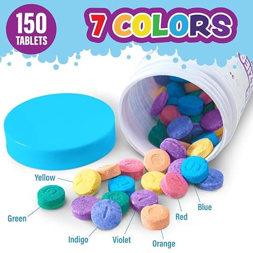 Tub Works® Bath Color Fizzies, 150 Count | Nontoxic & Fragrance-Free | Fizzy, Bath Color Tablets for Kids | Create Colorful Water | Water Tablets in 7 Colors for Variety | Bath Bombs for Kids Bathtub thumbnail 2