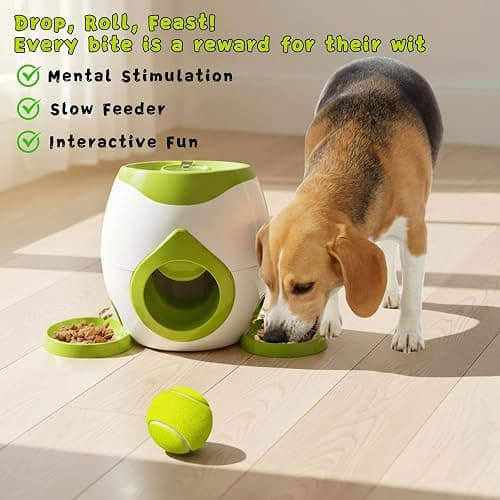 ABULL Interactive Dog Puzzle Toy - Drop The Ball to Get Treats, 2-in-1 Treat Dispenser & Slow Feeder for Healthy Eating, Keep Them Busy and Stop Boredom, Fun and Durable for All Breed (Green) thumbnail 2