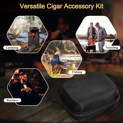 Multifunctional Cigar Accessories, 5-in-1 Kit - V Cigar Cutter, Cigar Draw Enhancer Tool, Cigar Ashtray, Cigar Holder, Cigar Punch, with Accessory Bag for Smoking, Travel, Outdoor, Cigar Gifts for Men thumbnail 7