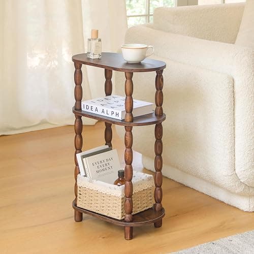 MaxSmeo Small Narrow Side Table, 3-Tier Narrow End Table with Storage, Skinny Side Table Nightstand for Small Space, Bedrooms, Living Room (Rustic Brown) thumbnail 7