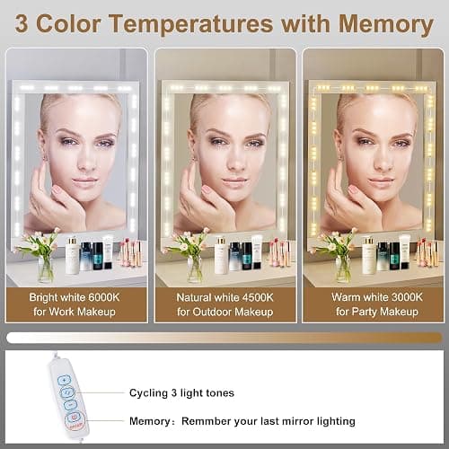 LPHUMEX LED Vanity Mirror Lights, 3 Color 20pcs*3LEDS 12V Hollywood Style Makeup Lights Stick on, Bright Dimmable with Power Adapter (Mirror Not Included) thumbnail 2