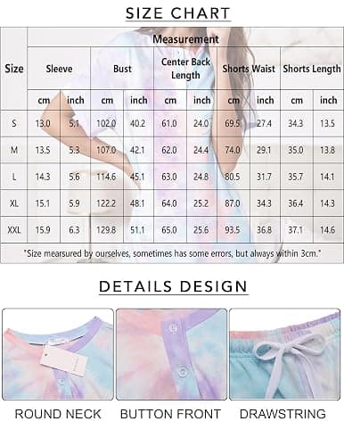 Ekouaer Pajamas Set for Women Short Sleeve Lounge Set 2 Piece Soft Cute Pjs | Lightweight Summer Pajamas,Henley Top with Buttons,Elastic Waist Shorts,for Loungewear,Sleepwear,Beach,Vacation,Gift thumbnail 6
