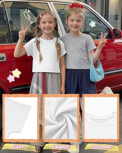 Mumucove 4 Pack Girls Crop Tops Kids Short Rolled Sleeve Shirts Loose Crew Neck Casual T-Shirts Cute Basic Summer Tees thumbnail 5