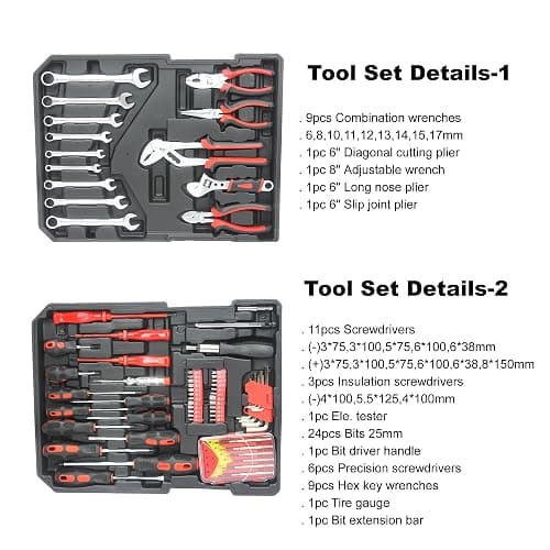 RYH 899pcs All-in-One Professional Tool Set & Rolling Tool Box Set - 4 Drawer Organizer Storage Case - Complete Home, Auto, Mechanic Tool Kit for DIY, Homeowner, Handyman Tool Set (899pcs+Silver) thumbnail 5