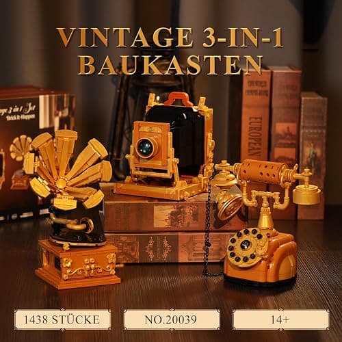 JMBricklayer Camera Telephone Record Player Building Block Sets for Adults, Retro 3 in 1 Set Building Toy 20039, Vintage Display Model Kit for Office Room Decor Collectible Gift for Adult Men Kids 14+ thumbnail 3