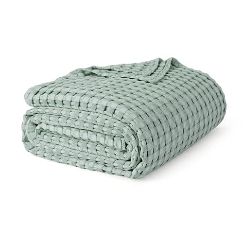 Bedsure Cooling Cotton Waffle King Size Blanket - Lightweight Breathable Blanket of Rayon Derived from Bamboo for Hot Sleepers, Luxury Throws for Bed, Couch and Sofa, Sage Green, 104x90 Inches thumbnail 4