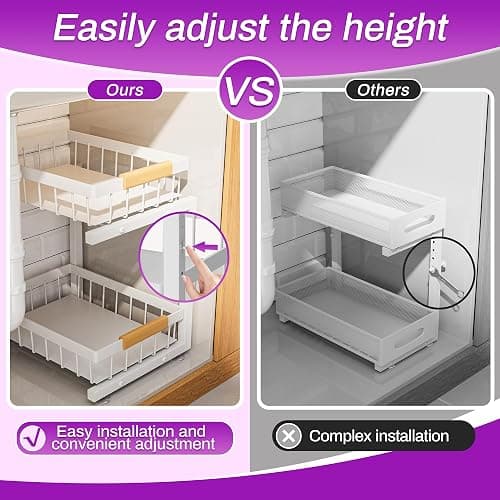 ADBIU Under Sink Organizer, 2 Pack 2 Tier Expandable Height (White, XL) Under-Sink Bathroom Kitchen Organizers And Storage thumbnail 4