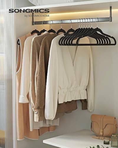 SONGMICS Velvet Hangers 100 Pack, Non-Slip Clothes Hangers with Silver-Colored Swivel Hooks, Slim Space-Saving for Closet, Heavy-Duty, Black UCRF026BZ02S thumbnail 2
