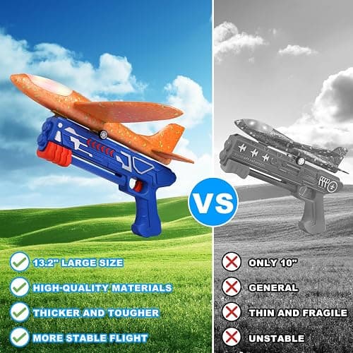 Fuwidvia 3 Pack Airplane Launcher Toys, 13.2'' LED Foam Glider Plane Toy for Boys, 2 Flight Modes Outdoor Flying Toys Birthday Gifts for Boys Girls 4 5 6 7 8 9 10 11 12 Year Old (Blue&Green&Orange) thumbnail 5