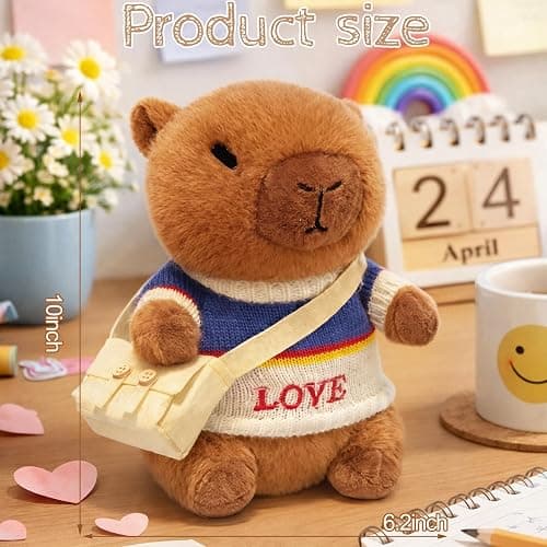 TITQWOP 10.2" Brown Capybara Plush Toy with 9 Clothes and Accessories Super Soft Capybara Stuffed Animal for Kids Girls Boys (Blue Capybara) thumbnail 2
