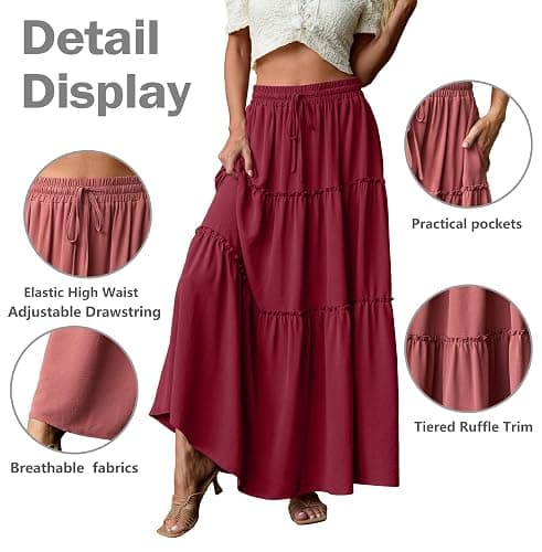 Lepunuo Womens Casual Boho High Waisted Flowy Maxi Skirts Trendy Floral Cute Long Skirts with Pockets thumbnail 2