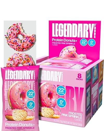 Legendary Foods Protein Donuts - 22g Protein, Pink Sprinkle, Zero Sugar Snack, Gluten Conscious, Low Carb, Keto Suitable, Diabetic and GLP-1 Diets - 8 Pack with Two Donuts per pack - Image 1