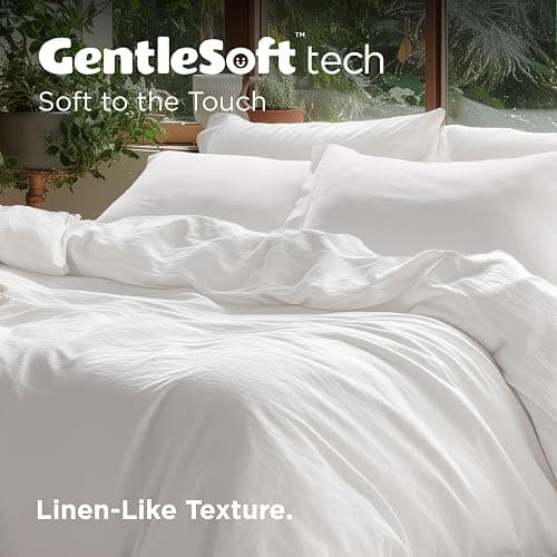 Bedsure 100% Washed Cotton Duvet Cover Queen Size - Natural White Minimalist Cotton Duvet Cover Linen Like for All Seasons - GentleSoft™ Plain Simple Bedding (Natural White, Queen, 90"x90") thumbnail 3