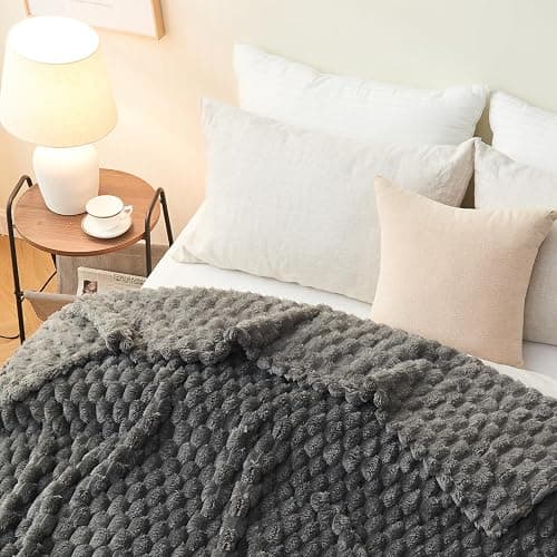 NEWCOSPLAY Super Soft Throw Blanket Grey Premium Silky Flannel Fleece 3D Clouds Stylish Jacquard Lightweight Bed Blanket All Season Use 350GSM (Grey, Throw(50"x60")) thumbnail 9