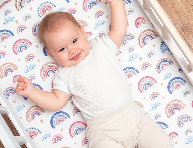 Lovely Hippo 2X Spannbettlaken 50x89 cm Kompatibel mit BabyBay + 1X Matratzenschoner - Spannbettlaken Baby Kompatibel mit Maxi, Boxspring, Comfort, Comfort Plus (Regenbogenfarben, 50x89cm) thumbnail 3