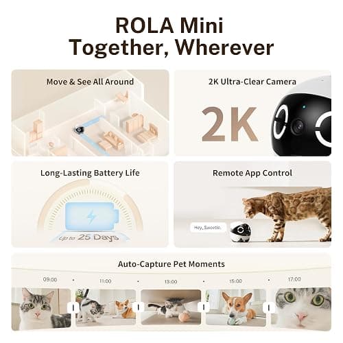Enabot EBO ROLA Mini FamilyBot 2K Pet Camera Robot: Movable Indoor Camera Battery-Powered with Phone App, One-Touch Call, 2-Way Talk, Night Vision, Motion Detection, Video Recording thumbnail 2