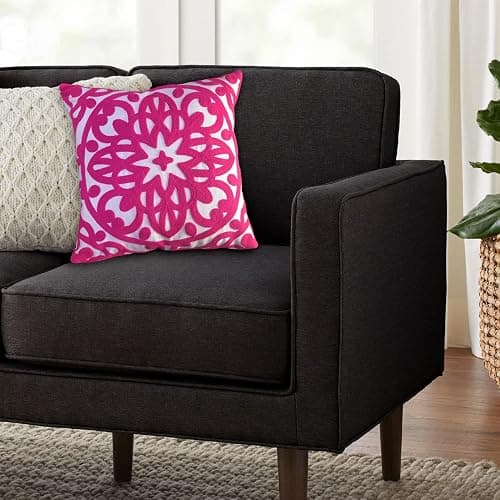 Alysheer Embroidered Decorative Throw Pillow Cover 18x18 inches, Classic Boho Mandala Knit Pattern, Farmhouse Cottage Cotton Canvas Cushion Case for Sofa Couch Bed Living Room Decor(Bright Hot Pink) thumbnail 4