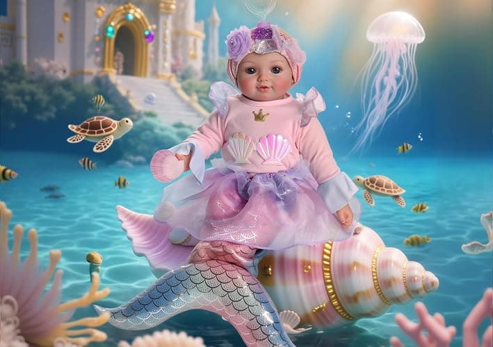 BABESIDE Mermaid Baby Doll Girl, 15-Inch Realistic Soft Baby Dolls with Shiny Mermaid Tail & Accessories, Cute Mermaid Toys for Girls Ages 3-10 Kids, Christmas, Birthday thumbnail 6