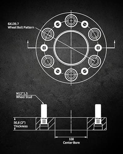 EVIL ENERGY 6x5.5 Wheel Spacers 2 inch Compatible for Tacoma 1995-2022, 6x139.7 mm 6 Lugs 108 mm Hub Bore M12x1.5 Studs Black, Not Hubcentric - 2 inch thumbnail 2