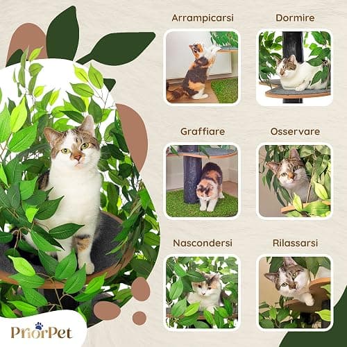 Albero per gatti con Foglie Intercambiabili - Brevettato Tiragraffi per Gatti Adulti, per Arrampicarsi Nascondersi e Dormire - Più Livelli, Facile da Montare - Tiragraffi Gatto Costruzione Robusta thumbnail 7