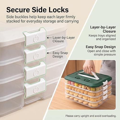 LOEZ Cookie Carrier, 4-Tier Cookie Storage Container with Lid, Blue | 1.41-in clearance per tier for brownies, crackers and dumplings. BPA-free PP; dishwasher and microwave safe thumbnail 5