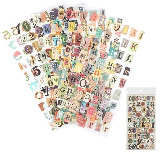 Dmopipp 347PCS Vintage Stickers, 6 Sheet Scrapbook Stickers Graffiti, Cute Vintage Letters Numbers Self Adhesive Decals Scrapbooking Supplies for Diary DIY Art Album Paper Crafts - Image 1