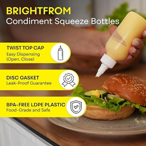 BRIGHTFROM Condiment Squeeze Bottles - 4 OZ Squirt Empty Bottles, Twist Top Cap, Leak Proof - Great for Ketchup, Mustard, Syrup, Sauces, Dressing, Oil, Arts and Crafts, BPA-FREE Plastic - 3 PACK thumbnail 2