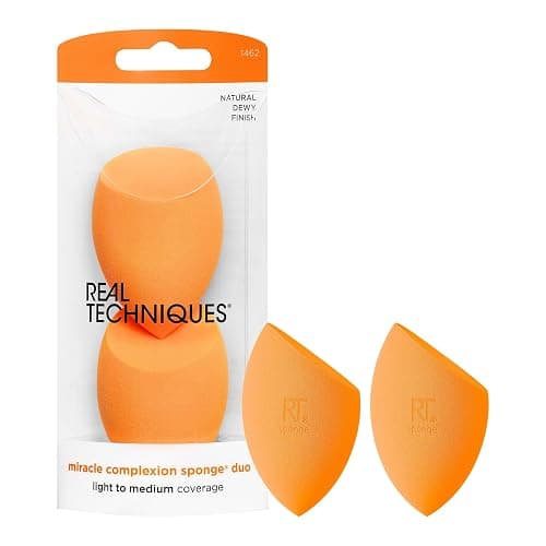 Real Techniques Miracle Complexion Sponge for Liquid & Cream Makeup, 3-Point Design for Seamless Application, Streak-Free Natural Dewy Finish, Latex-Free, Cruelty-Free, Vegan, Easy to Clean, Pack of 2 - Image 1