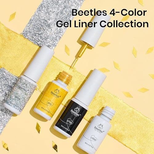 beetles Nail Art Liner Gel Polish Set, 4 Pcs Neutral Classic Glitter Reflective Colors Swirl Manicure Design Shiny Gold Silver Black White Decoration Holiday Party Gifts for Women Girls thumbnail 8