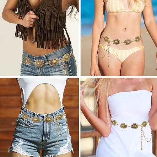 Topbuti Western Oval Concho Chain Belt for Women Metal Waist Chain Belt for Dresses Jeans Western Cowgirl thumbnail 6