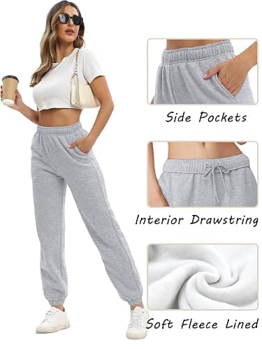 Baccarri Women's Casual Fleece Sweatpants High Waisted Cinch Bottom Lounge Baggy Joggers Pants thumbnail 5