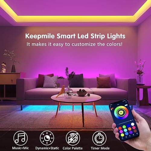 Keepsmile 100ft Led Strip Lights (2 Rolls of 50ft) Bluetooth App Control Led Lights Strip with Remote Music Sync Color Changing RGB Led Lights for Bedroom Room Home Christmas Decor (Lumiere Led 30M) thumbnail 4