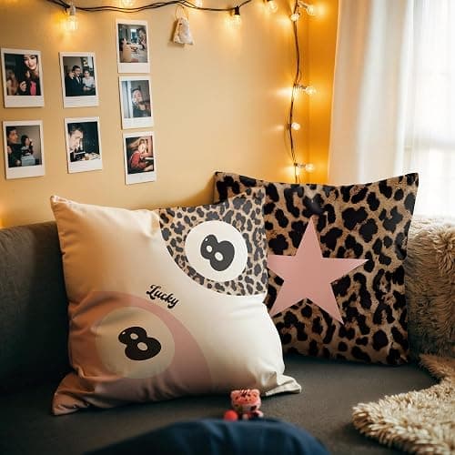 GTYNU Trendy Funky Cheetah Pink Y2K Luck 8 Ball Pillow Covers 18x18 Set of 2,Cheetah Leopard Lover Gifts for Women,Coquette Preppy Pillow Covers for Girls Room Dorm Apartment Decor thumbnail 2