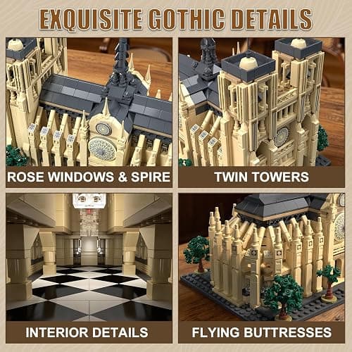 EITOLNR Notre Dame de Paris Architecture Building Set with LED Light, 1757 Pcs Collectible Model of Paris Landmark Building Blocks for Adults, Birthday Gift for Boys Girls 14+ thumbnail 6