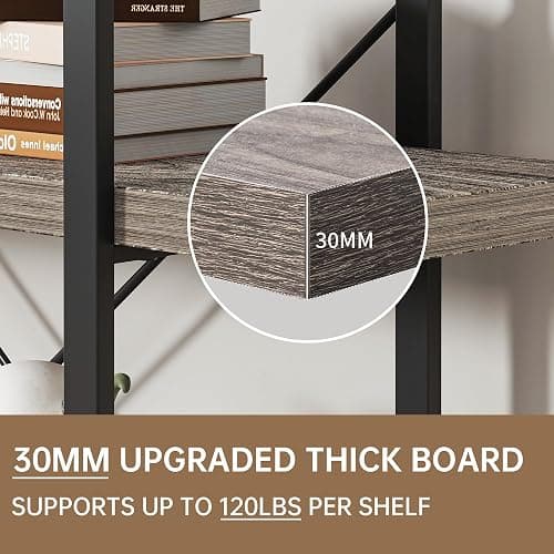OtterOasis Heavy Duty 4-Tier Industrial Bookcase, 47" Wide Wood Bookshelf for Home Office, 120lbs Shelf Capacity, Rustic Shelving Display with Reinforced Horizontal Shelf for Living Room Bedroom,Grey thumbnail 4