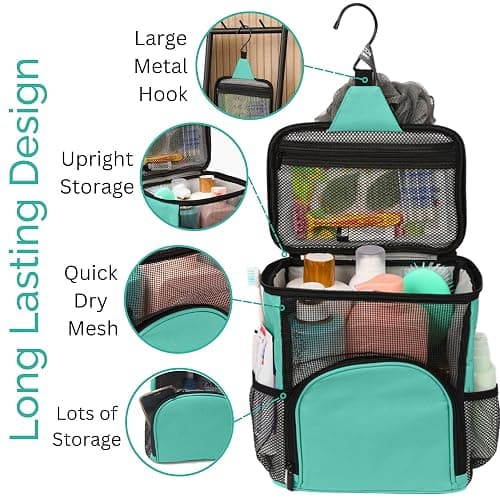 Original Shower Caddy For College Dorms- Travel Shower Caddy - Dorm Organizer Bag - Large Capacity, Quick Dry and Water Resistant with Metal Hook - Portable and Foldable Bag for Gym and Travel (Aqua) thumbnail 5