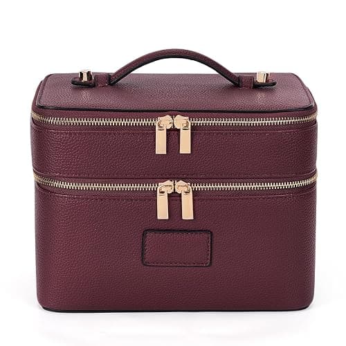 HiTotes Large Makeup Bag Duo Vanity Case for Women Leather Makeup Case Travel Toiletry Bag Portable Double Layer Cosmetic Bag - Image 1
