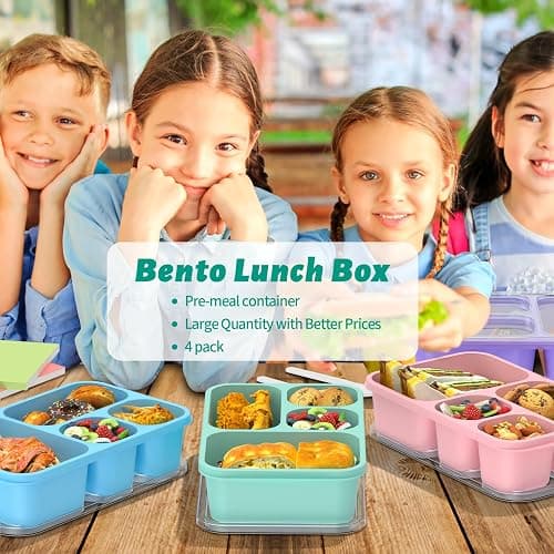 Enstphjoy Bento Lunch Box - 4 Pack, Snack Box Containers Meal Prep Container Microwave Safe, Lunch Box of 4-Compartment, Bento Box Adult Lunch Box, Dishwasher Safety (PP(B/P/G/P)) thumbnail 7