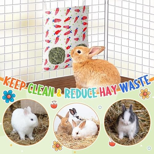 UPINS 2 Pack Guinea Pig Hay Feeder,Rabbit Hay Bag Hanging Hay Holder for Guinea Pig Cage Hay Feeder for Bunny Rabbits Chinchillas Hamsters Small Pets and Animals thumbnail 4