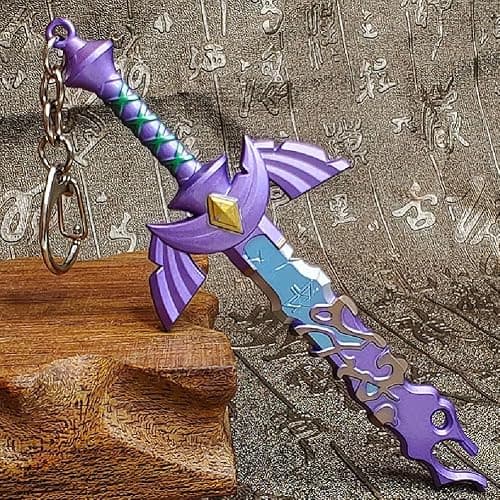 MEETCUTE Decayed MasterSword Keychain Latest,Cool Sword Key Ring for Men and Women Legend of Zeld the Tears Kingdom MasterSword Key chain Cosplay Accessories - Purple thumbnail 8