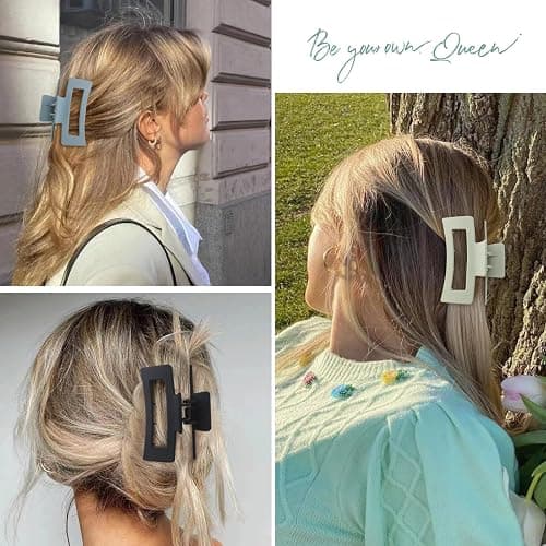 3.5 Inch Square Hair Clips for Women 6 Pack Hair Claw Clips Medium Claw Clips for Thick Thin Hair Rectangle Banana Jaw Hair Accessories for Women Girls -Basic thumbnail 6