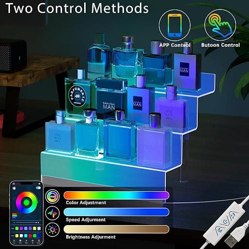 Golener 12" Acrylic Display Organizer with LED, Perfume Organizer for Women | 3-Tier Cologne Organizer for Men, Perfume Stand and Display Step Shelves Holder, Clear Riser, Figures Stand, Dessert Shelf thumbnail 3