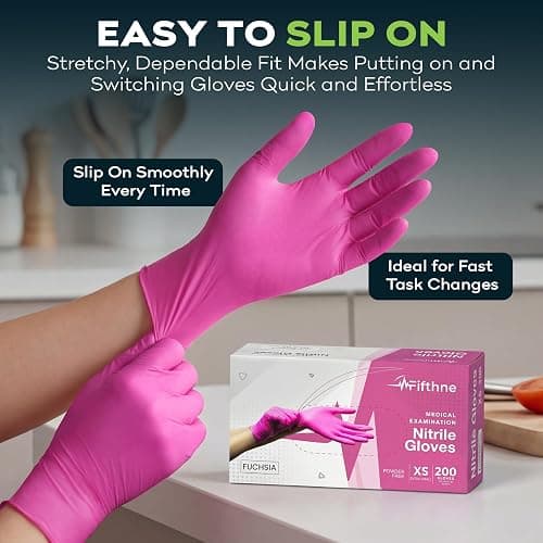 FifthPulse Fuchsia Hot Pink Nitrile Disposable Gloves -3 Mil Medical Exam Nitrile Gloves -Powder and Latex Free thumbnail 4