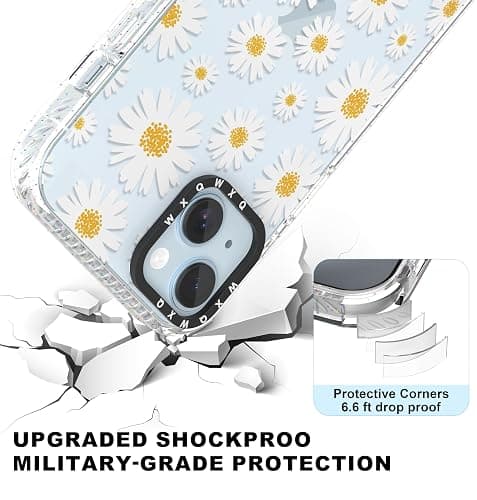 WXQWXQ for iPhone 15 White Daisy Flower Clear Phone Case | TPU+PC Premium Painted Anti-Drop Phone Case Superior Shock Absorption Military-Grade Drop Protection thumbnail 5