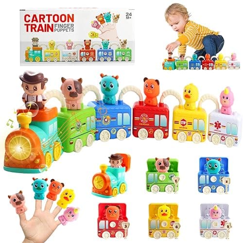 Learning Toy for Toddlers 2 3 4 5 Years Old, Matching & Sorting Montessori Learning Farm Train with 5 Finger Puppets, Locks & Keys Counting & Sorting Trains Set, Preschool Toy Boy Girls Birthday Gifts - Image 1