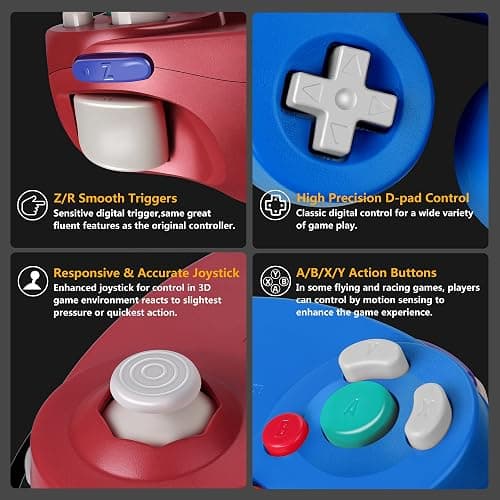 FIOTOK Gamecube Controller, Classic Wired Controller for Wii Nintendo Gamecube (Blue & Red-2Pack) thumbnail 4