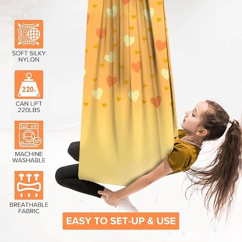 TIBEL Sensory Swing with 6 Accessories Holds 300lbs 360° Swivel Double Layer Nylon Fabric Gives Calming Therapy Sensory Effect Pelvic Joint Stability for Kids and Adults with Asperger Autism ADHD SPD thumbnail 3